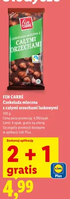 Czekolada mleczna z całymi orzechami laskowymi FIN CARRÉ promocja w Lidl