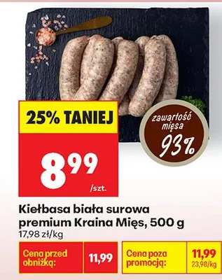 Kiełbasa biała surowa premium Kraina Mięs promocja w Biedronka