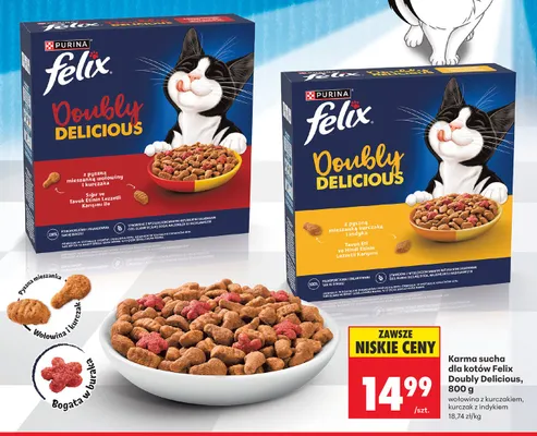 Karma sucha dla kotów Purina Felix Doubly Delicious kurczak z indykiem promocja w Biedronka