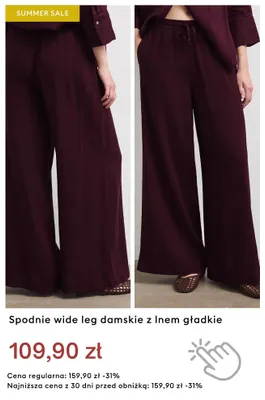 Spodnie wide leg damskie z lnem gładkie promocja w Medicine