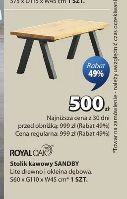 Stolik kawowy SANDBY Royal Oak lite drewno i okleina dębowa promocja w Jysk