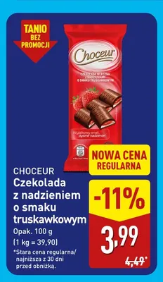 Czekolada z nadzieniem o smaku truskawkowym Choceur promocja w Aldi