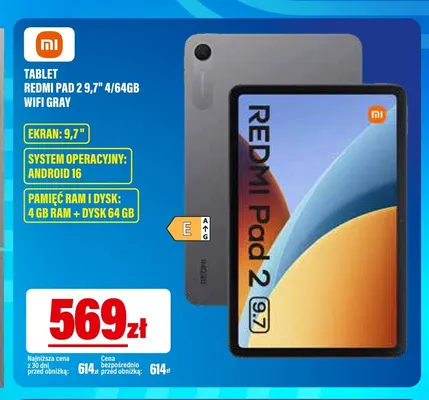 Tablet Redmi Pad 2 9,7" 4/64GB WiFi Gray Xiaomi promocja w RTV EURO AGD