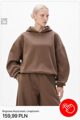 Brązowa bluza basic z kapturem Cropp promocja w Cropp
