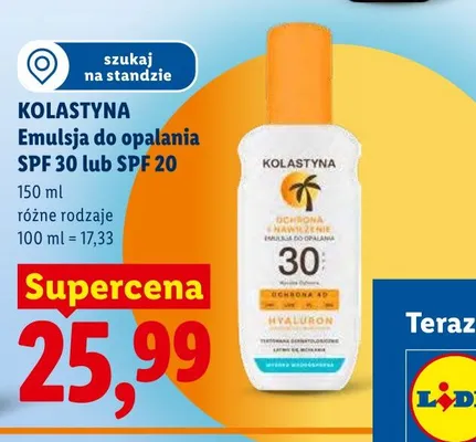 Emulsja do opalania Kolastyna SPF 30 promocja w Lidl