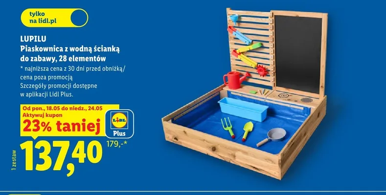 Piaskownica z wodną ścianką do zabawy 28 elementów LUPILU promocja w Lidl