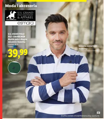 Męskie polo z długim rękawem z bawełną U.S. Grand Polo promocja w Lidl