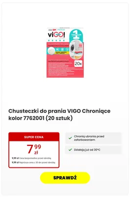 Chusteczki do prania Vigo Chroniące kolor promocja w Media Expert