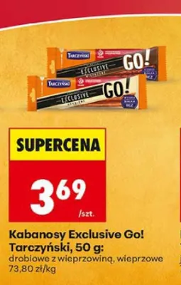 Kabanosy Exclusive Go! drobiowe z wieprzowiną Tarczyński promocja w Biedronka