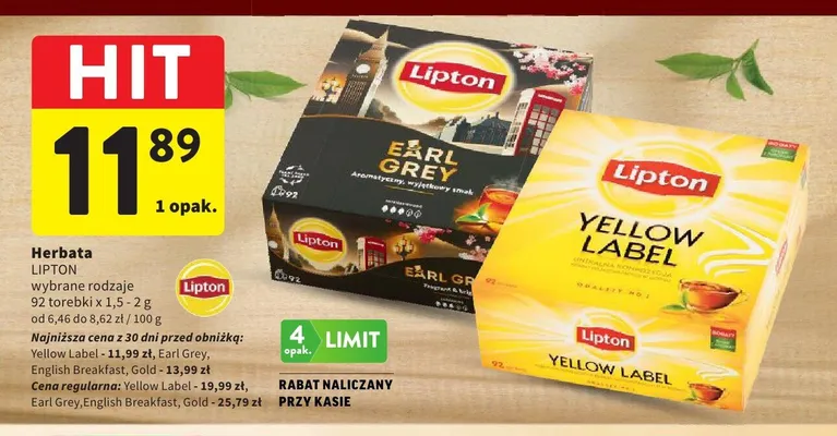 Herbata Lipton Earl Grey promocja w Intermarche