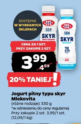 Jogurt pitny typu skyr owoce ogrodowe Mlekovita promocja w Netto