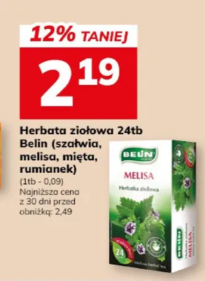 Herbata ziołowa 24tb Belin (szałwia, melisa, hańcza, rumiankek) promocja w Hitpol