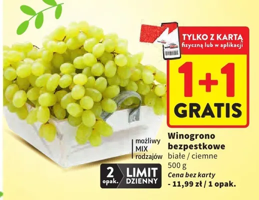 Winogrono bezpestkowe białe/ciemne promocja w Intermarche