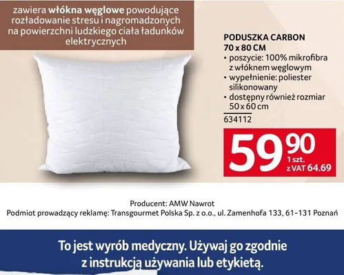 Poduszka CARBON 70 x 80 CM promocja w Selgros
