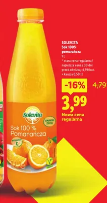 Sok 100% pomarańcza Solevita promocja w Lidl