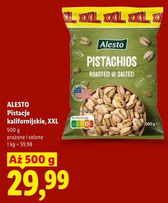 Pistacje kalifornijskie prażone i solone XXL Alesto promocja w Lidl