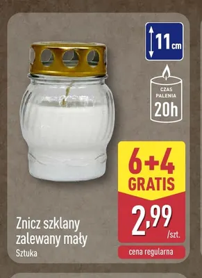 Znicz szklany zalewany mały promocja w Aldi