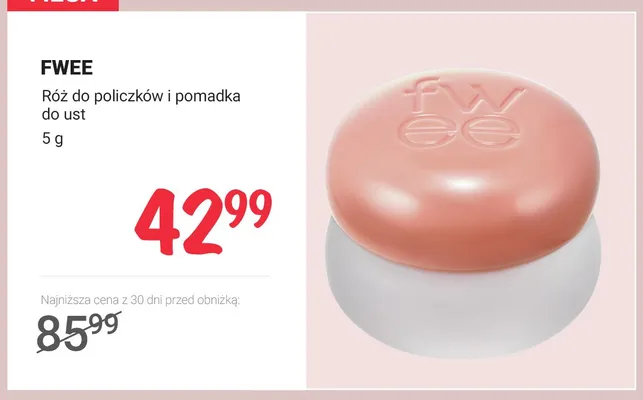 Róż do policzków i pomadka do ust FWEE promocja w Rossmann