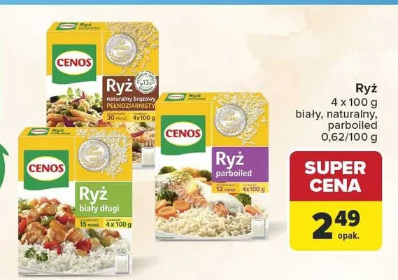 Ryż naturalny brązowy pełnoziarnisty Cenos 4-pak 100 g promocja w Carrefour