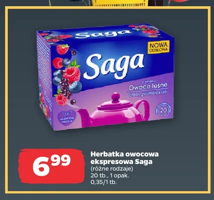 Herbatka owocowa ekspresowa Saga promocja w Netto