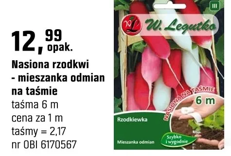Nasiona rzodkwi - mieszanka odmian na taśmie promocja w OBI