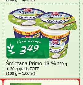 Śmietana Primo Zott 18% promocja w CEZAR Delikatesy
