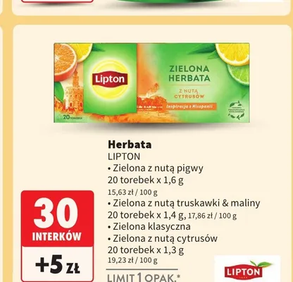 Herbata zielona Lipton z nutą truskawki & maliny promocja w Intermarche