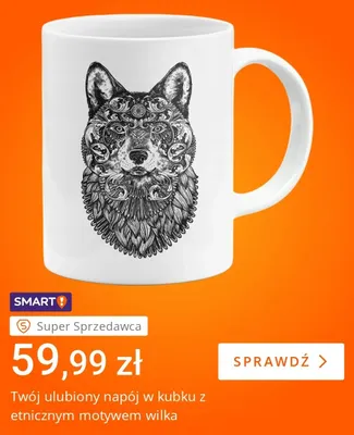 Kubek z etnicznym motywem wilka promocja w Allegro