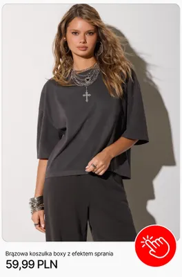 Brązowa koszulka boxy z efektem sprania promocja w Cropp