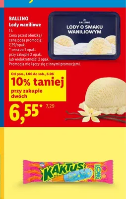 Lody o smaku waniliowym Ballino promocja w Lidl