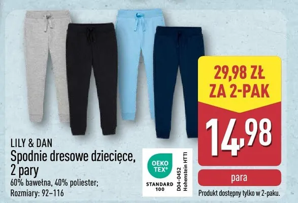 Spodnie dresowe dziecięce, 2 pary promocja w Aldi