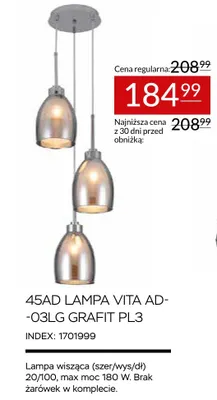 45AD Lampa Vita AD-03LG grafit PL3 promocja w Abra Meble