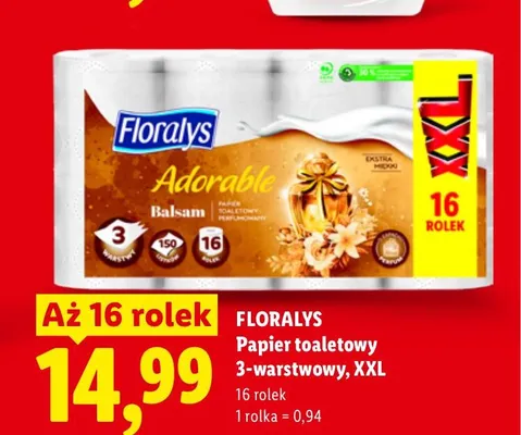 Papier toaletowy Floralys Adorable 3-warstwowy XXL promocja w Lidl