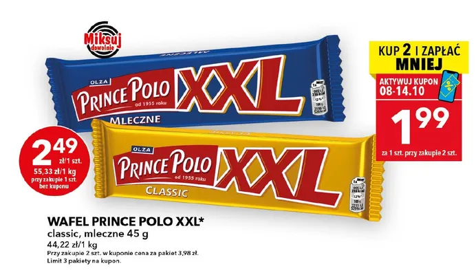 Wafel Prince Polo XXL mleczne promocja w LEWIATAN