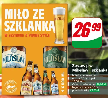 Zestaw piw Miłosław + szklanka promocja w Dino