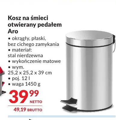 Kosz na śmieci otwierany pedałem Aro 12 l promocja w Makro