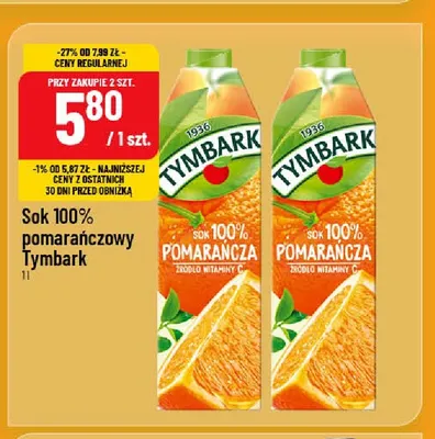 Sok pomarańczowy Tymbark 100% promocja w POLOmarket