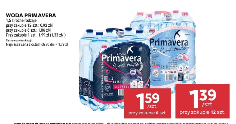Woda źródlana gazowana Primavera promocja w Stokrotka