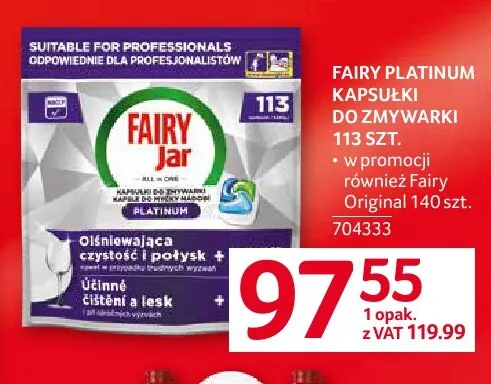 Kapsułki do zmywarki Fairy Platinum promocja w Selgros