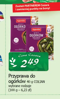 Przyprawa do ogórków kwaszonych i małosolnych Appetita Colian promocja w CEZAR Delikatesy