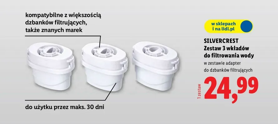 Zestaw 3 wkładów do filtrowania wody promocja w Lidl