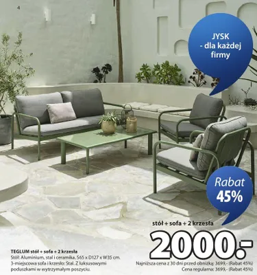 Stół + sofa + 2 krzesła TEGLUM promocja w Jysk