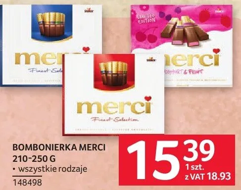 Bombonierka Merci 210-250 g wszystkie rodzaje promocja w Selgros