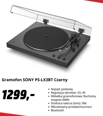 Gramofon SONY PS-LX3BT Czarny promocja w Media Markt