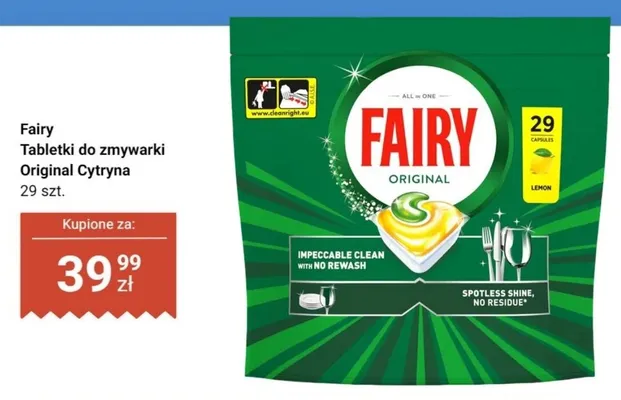 Tabletki do zmywarki Fairy Original Cytryna promocja w Dino