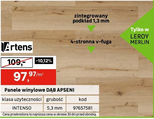 Panele winylowe DĄB APSENI promocja w Leroy Merlin