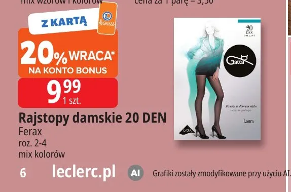 Rajstopy damskie 20 DEN Ferax promocja w Leclerc