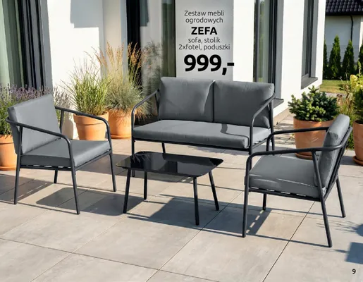 Zestaw mebli ogrodowych Zefa sofa stolik 2xfotel poduszki promocja w Black Red White