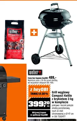 Grill węglowy Weber Compact Kettle z brykietem 3 kg promocja w OBI