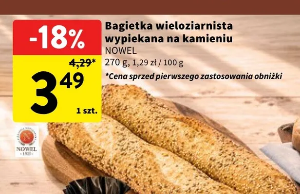 Bagietka wieloziarnista wypiekana na kamieniu Nowel promocja w Intermarche
